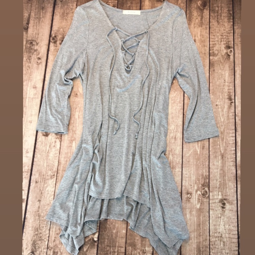 Long grey tie up v front shirt or can be dress to!